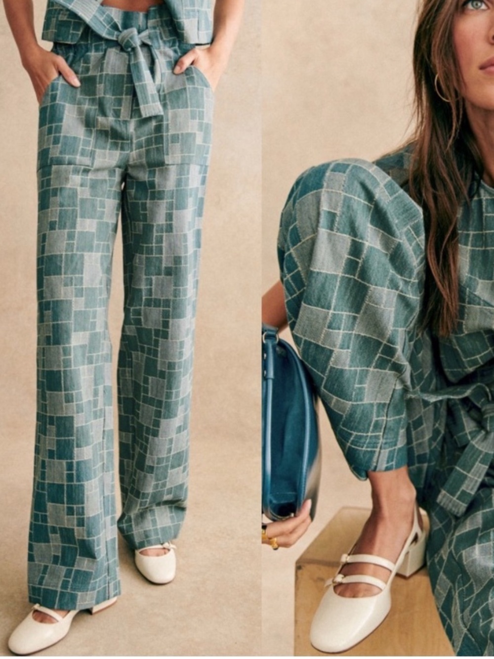 Sezane Andreas Patchwork Print Wide-Leg Trousers
